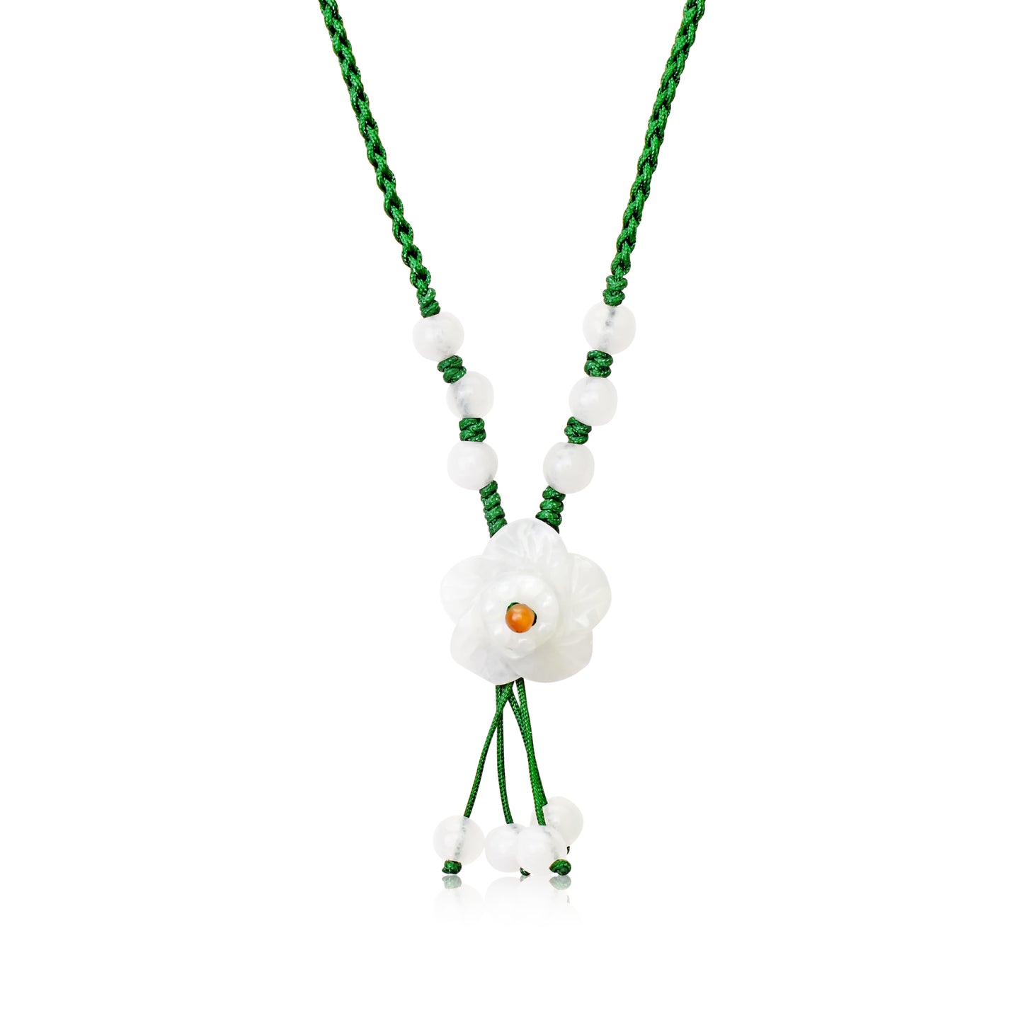 Accent Your Style with Rose Flower Handmade Jade Necklace made with Green Cord