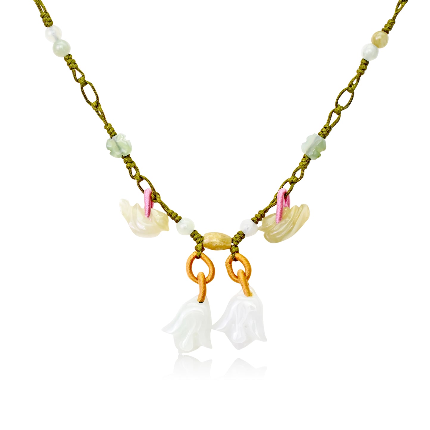 Embrace the Power of Nature with Lovely Doves and Bellflower Necklace made with Olive Cord