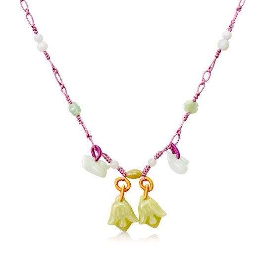 Embrace the Power of Nature with Lovely Doves and Bellflower Necklace made with Lavender Cord