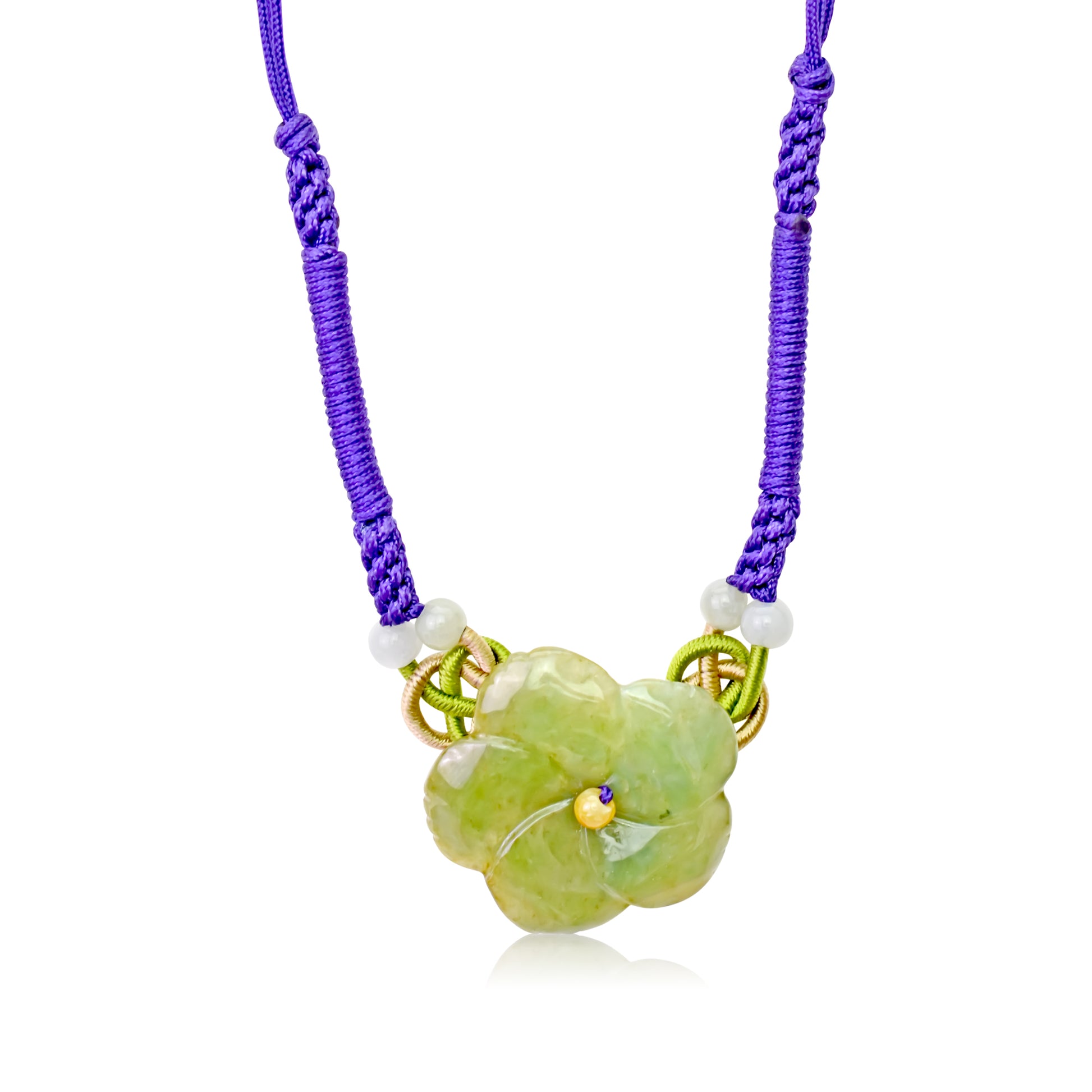 Get the Look You Crave with the Clematis Blossom Jade Necklace with Purple Cord