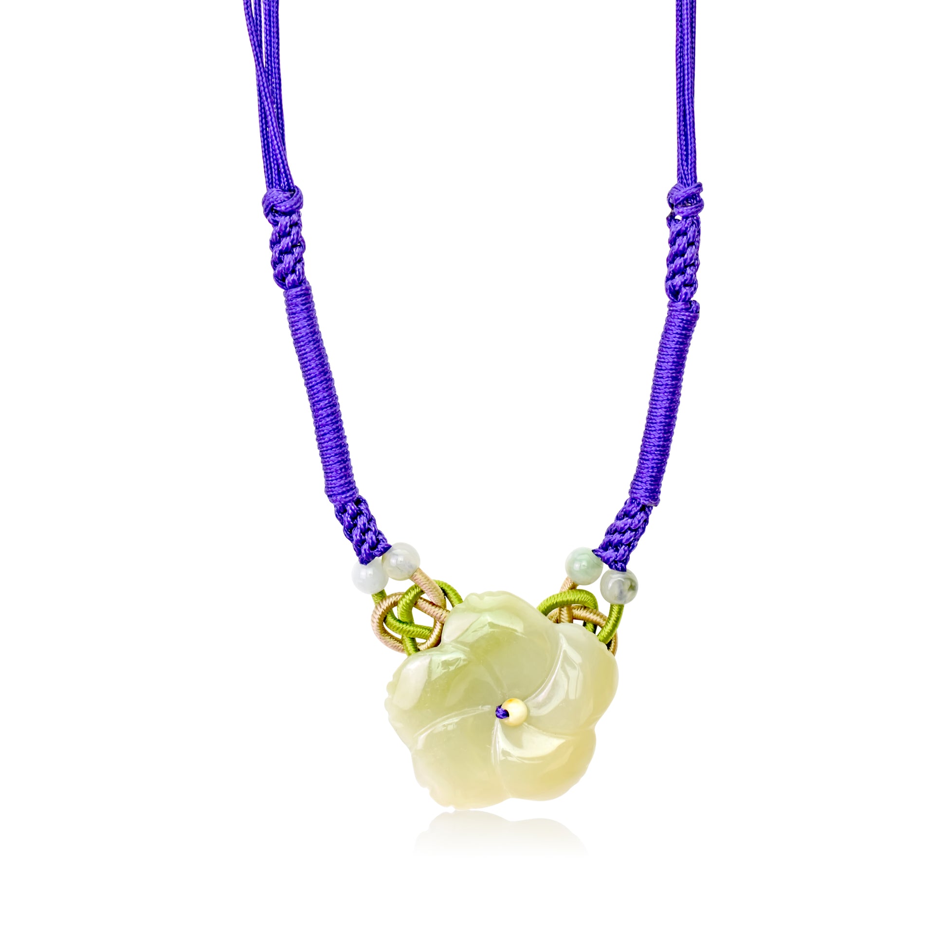 Get the Look You Crave with the Clematis Blossom Jade Necklace with Purple Cord