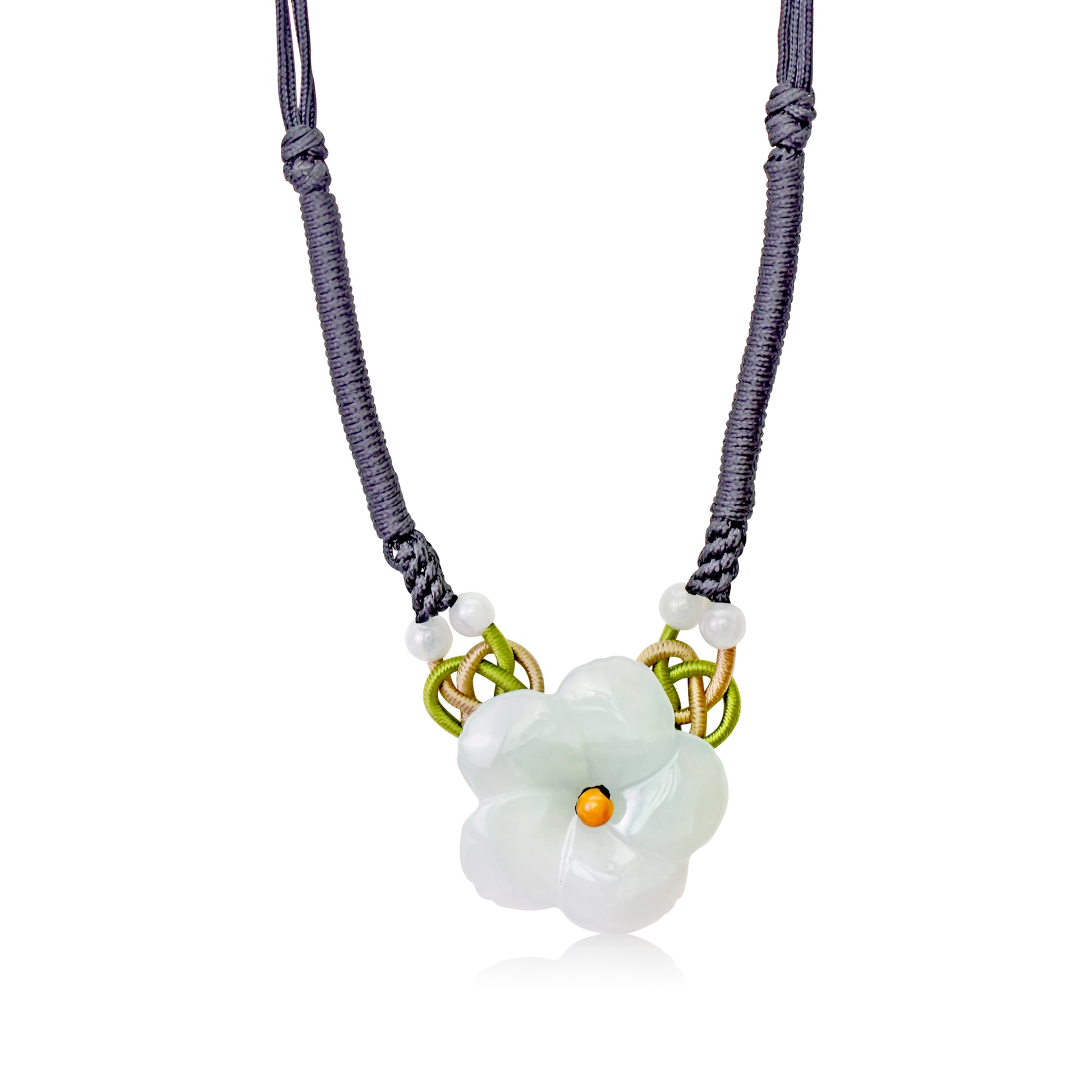 Get the Look You Crave with the Clematis Blossom Jade Necklace with Black Cord