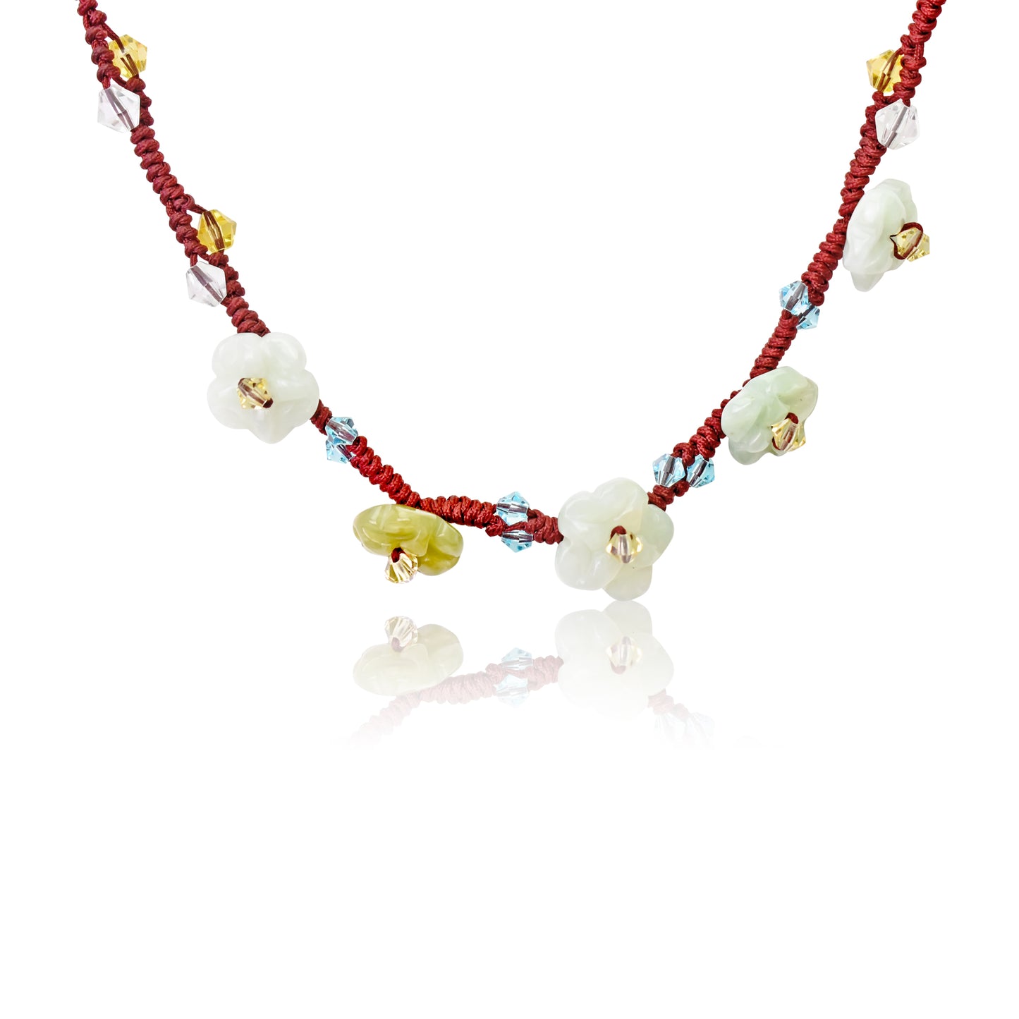 Shine Bright Like a Crystal with Scarlet Pimpernel Flower Necklace made with Brown Cord