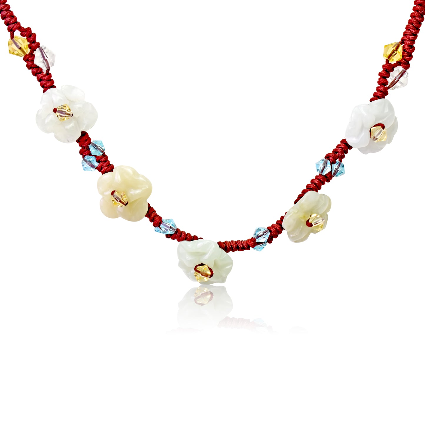 Shine Bright Like a Crystal with Scarlet Pimpernel Flower Necklace made with Brown Cord