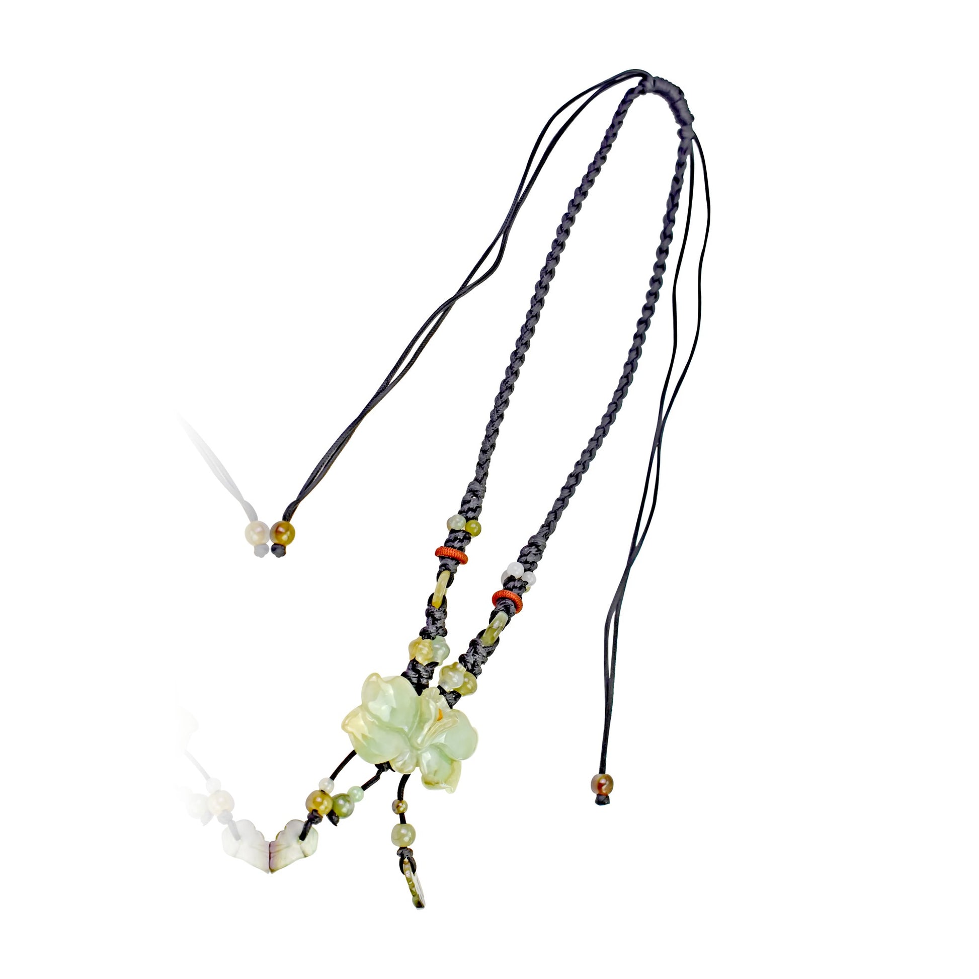 Beautifully Accessorized Wild Indigo Flower Handmade Jade Necklace with Black Cord