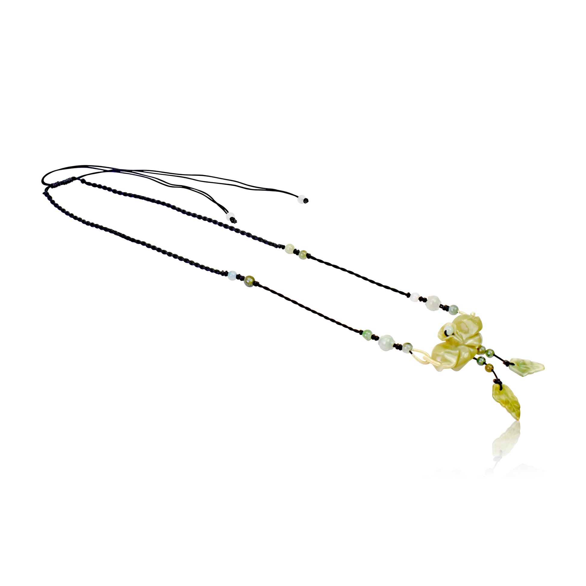 Look Refresh with the Butterfly Orchid Jade Necklace made with Black Cord