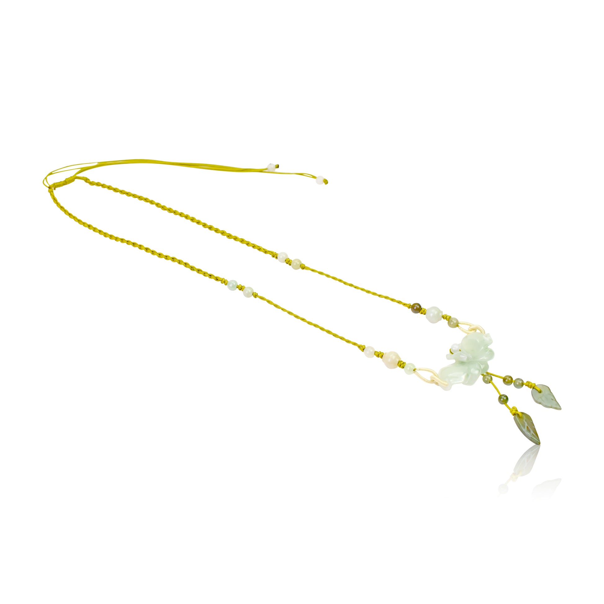 Look Refresh with the Butterfly Orchid Jade Necklace made with Yellow Cord