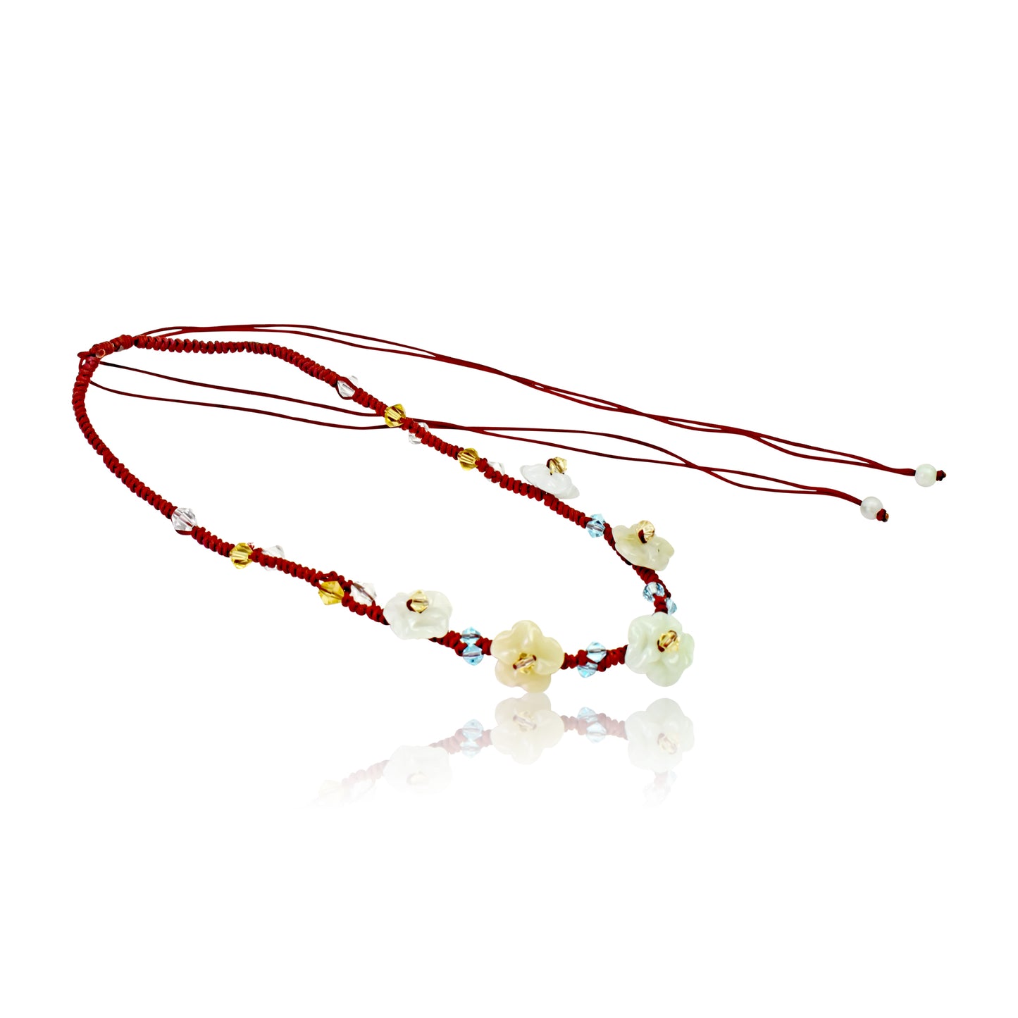 Shine Bright Like a Crystal with Scarlet Pimpernel Flower Necklace made with Brown Cord