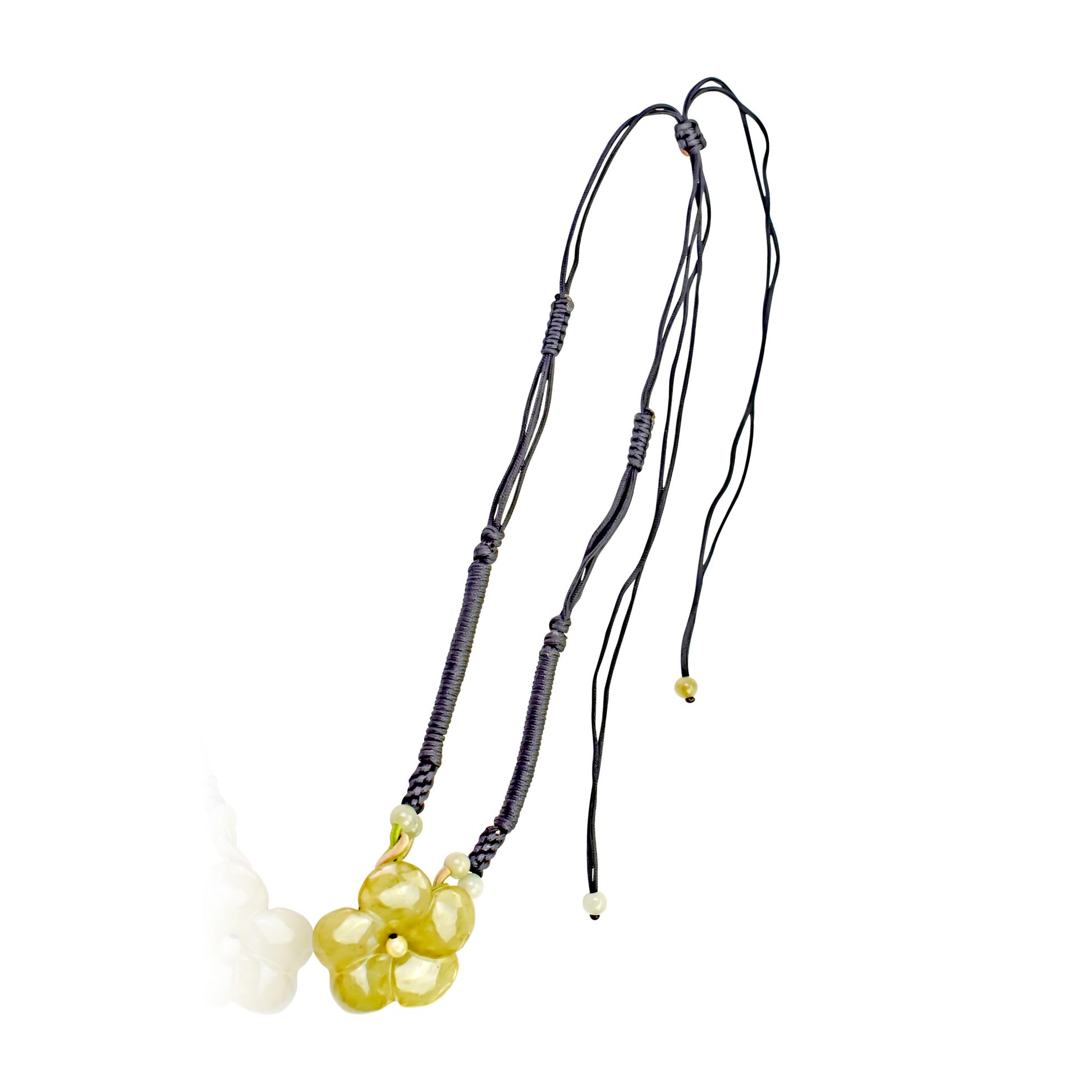 Get the Look You Crave with the Clematis Blossom Jade Necklace with Black Cord