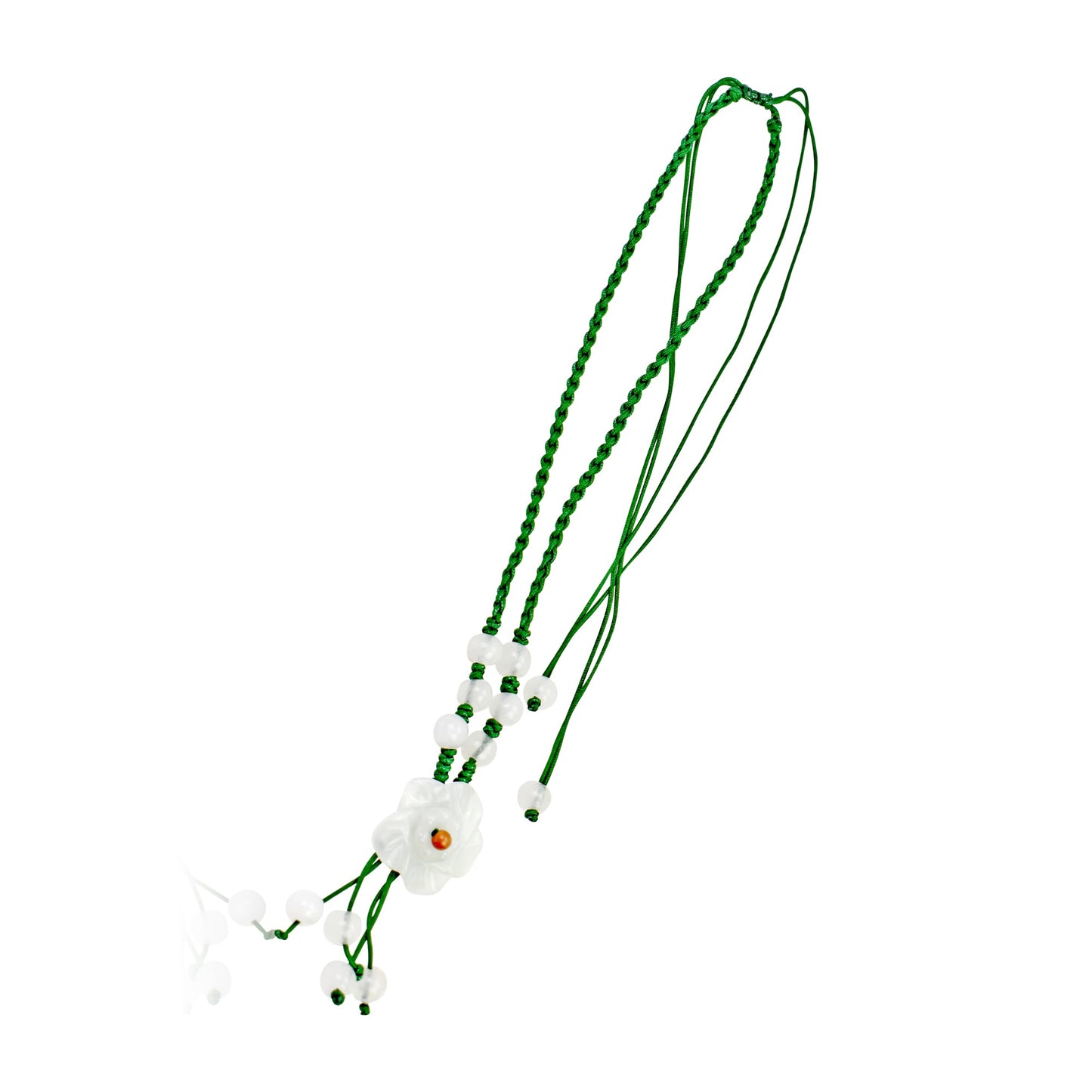 Accent Your Style with Rose Flower Handmade Jade Necklace made with Green Cord
