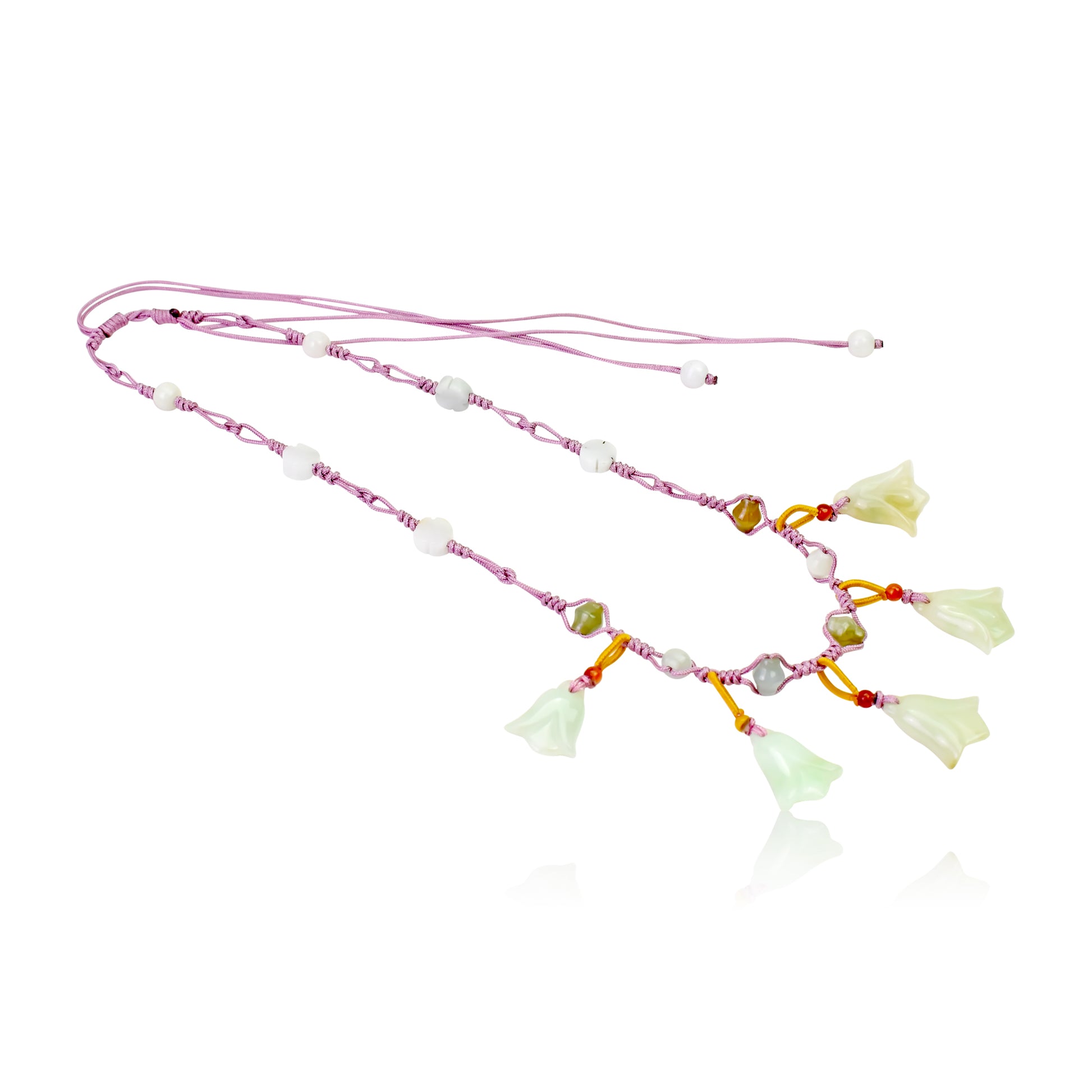 Springtime Dainty Bellflower Handmade Honey Necklace made with Lavender Cord