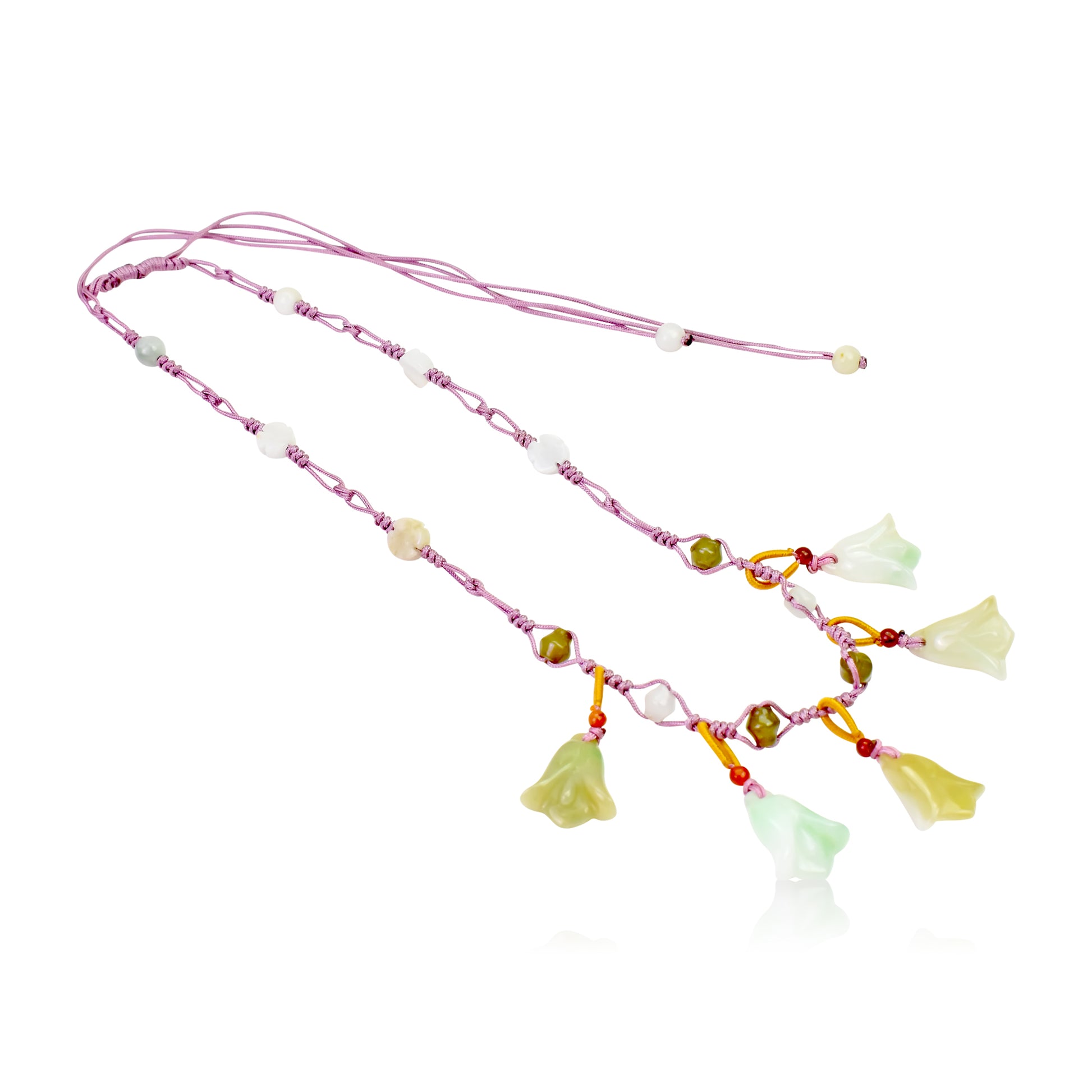Springtime Dainty Bellflower Handmade Honey Necklace made with Lavender Cord