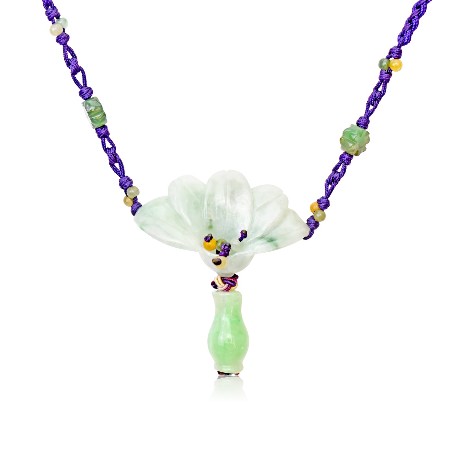 Achieve Beauty and Integrity with Peacock Flower Jade Necklace with Purple Cord