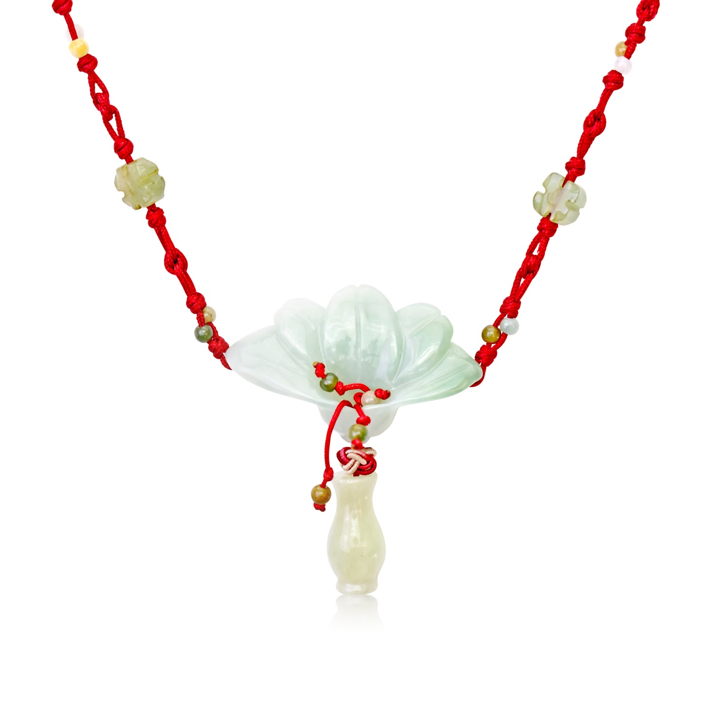 Achieve Beauty and Integrity with Peacock Flower Jade Necklace with Red Cord