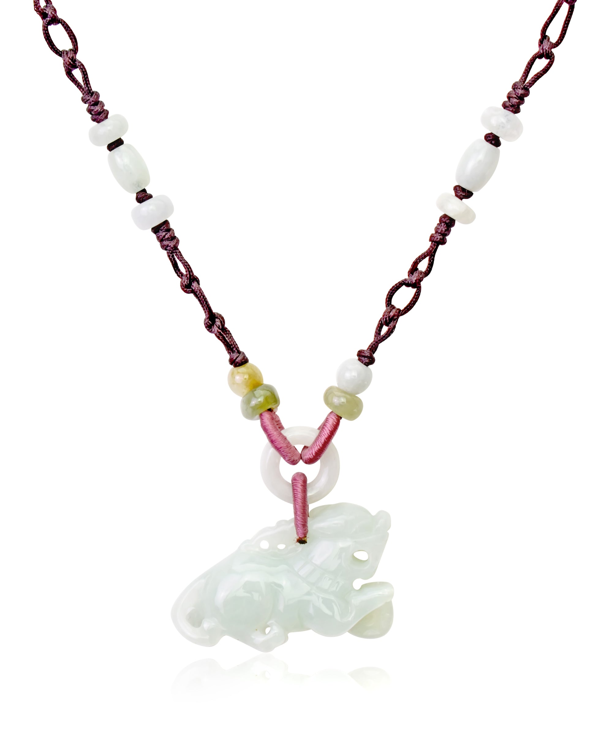 Unleash Your Inner Lion with a Handmade Jade Pendant made with Brown Cord