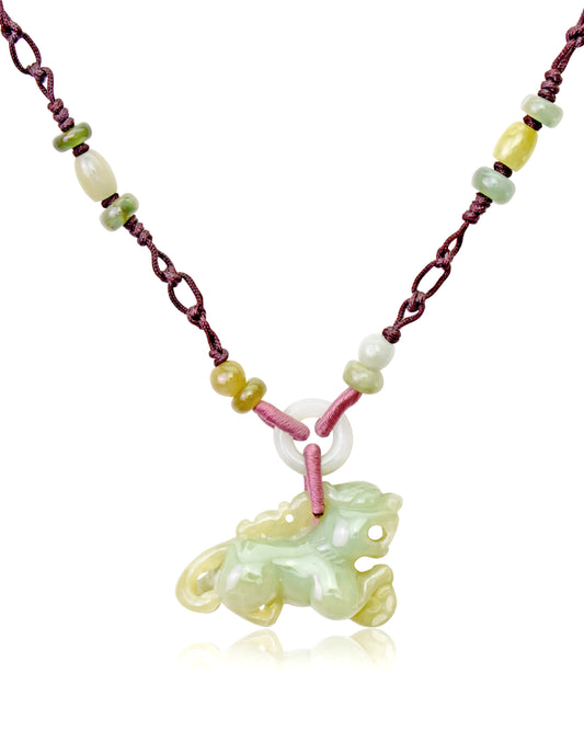 Unleash Your Inner Lion with a Handmade Jade Pendant made with Brown Cord