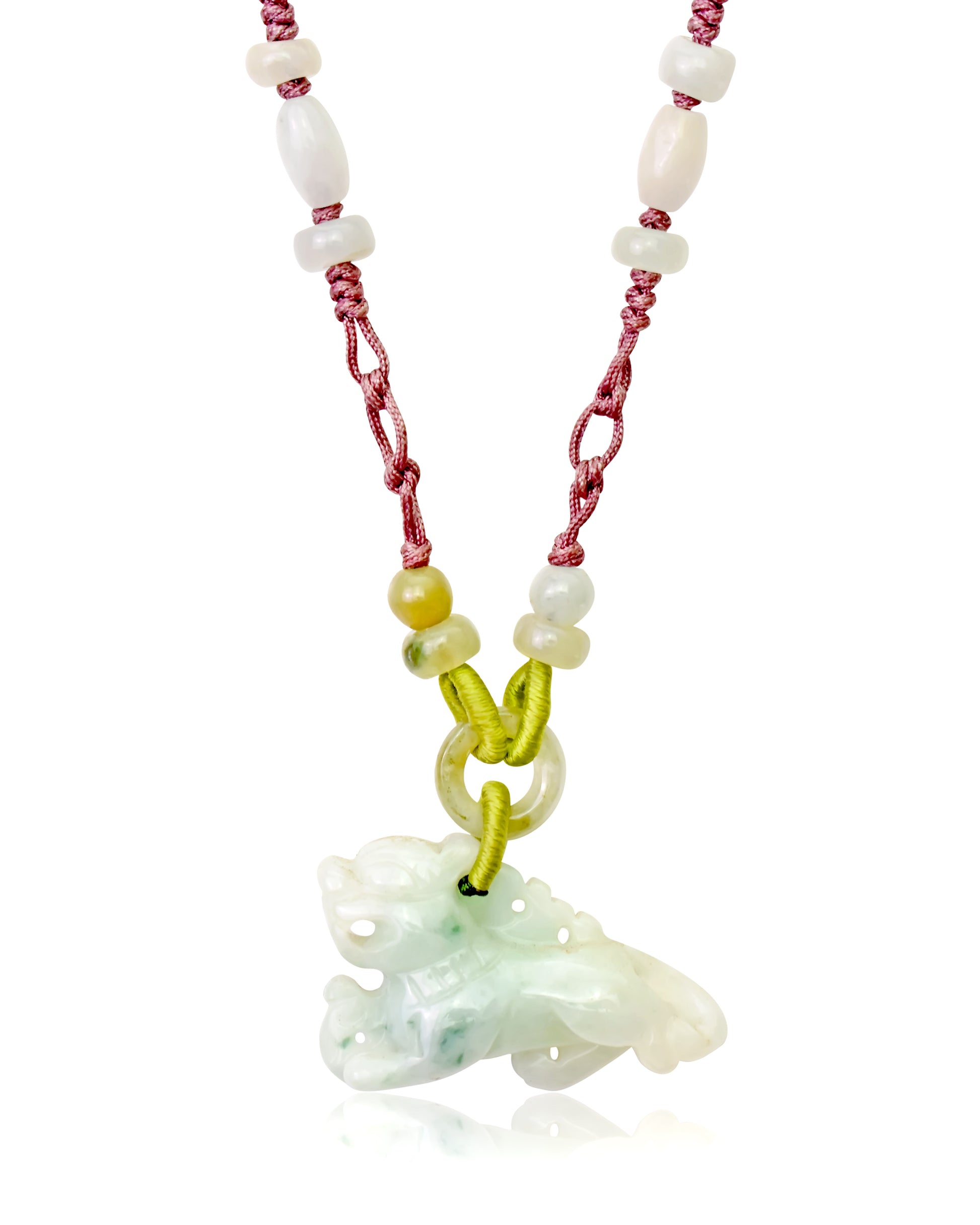 Unleash Your Inner Lion with a Handmade Jade Pendant made with Lavender Cord