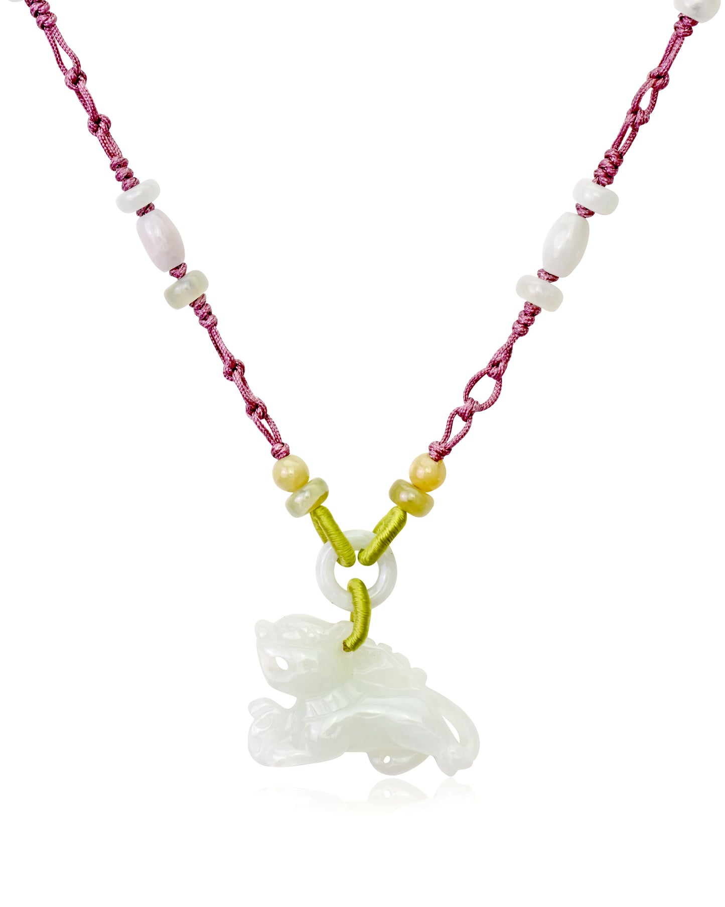 Unleash Your Inner Lion with a Handmade Jade Pendant made with Lavender Cord