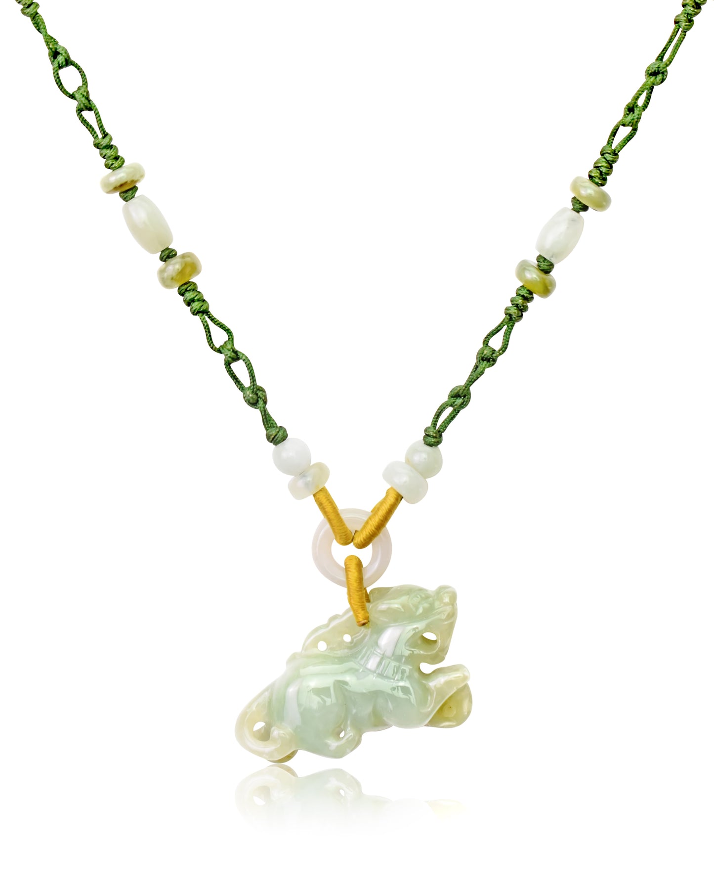 Unleash Your Inner Lion with a Handmade Jade Pendant made with Green Cord