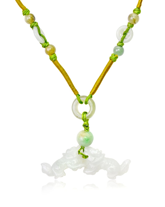 Show Off Your Style with the Double Dragon Jade Pendant Necklace made with Lime Cord