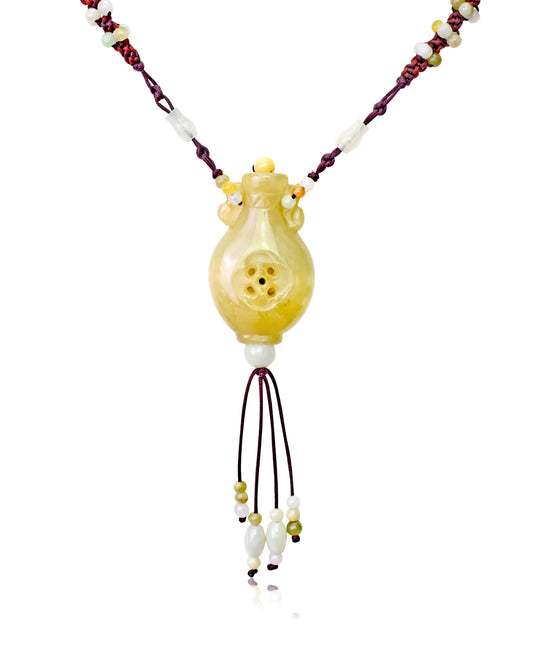 Ancient Vase Jade Necklace Pendant: A Symbol of Abundance and Elegancy made with Brown Cord