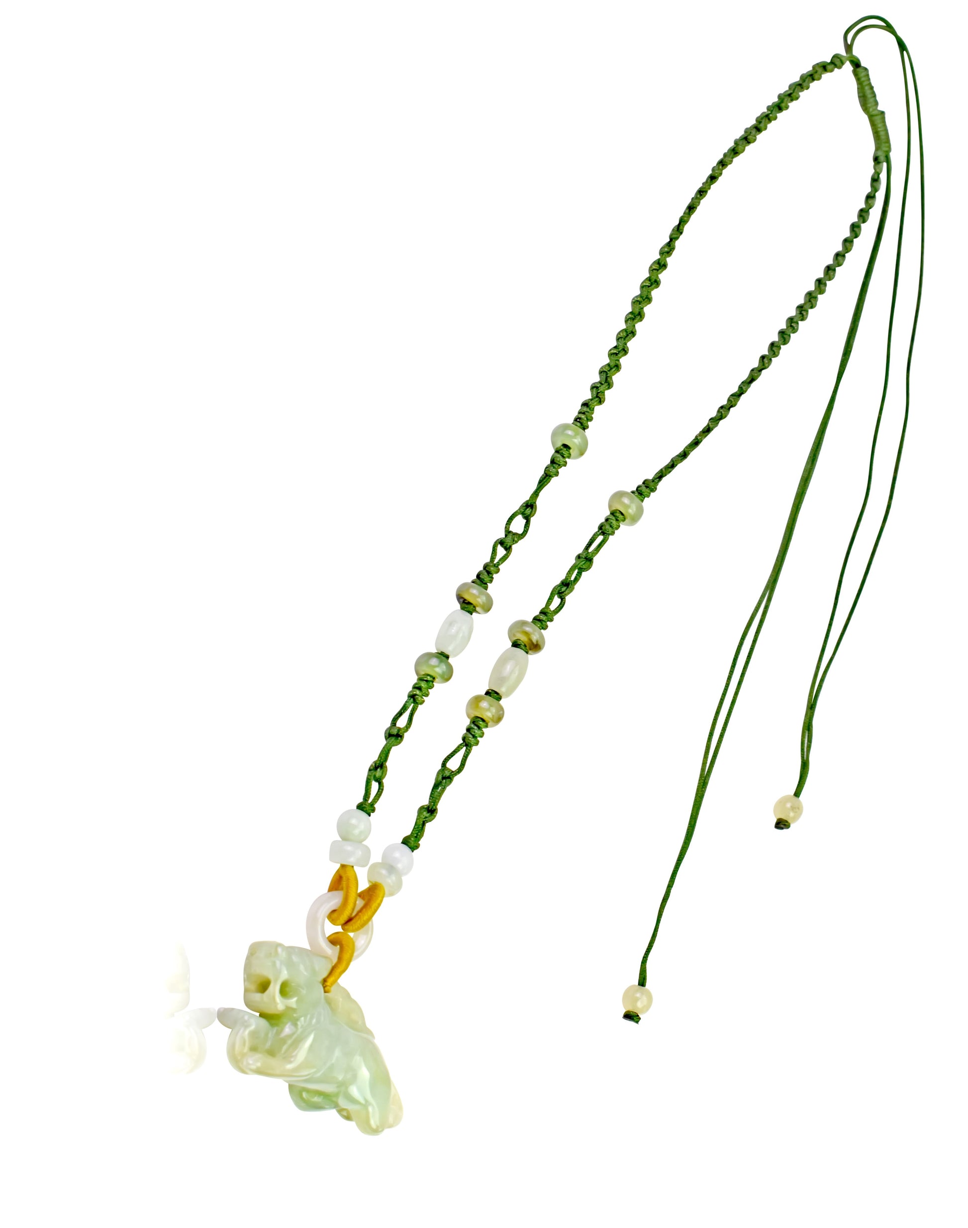 Unleash Your Inner Lion with a Handmade Jade Pendant made with Green Cord