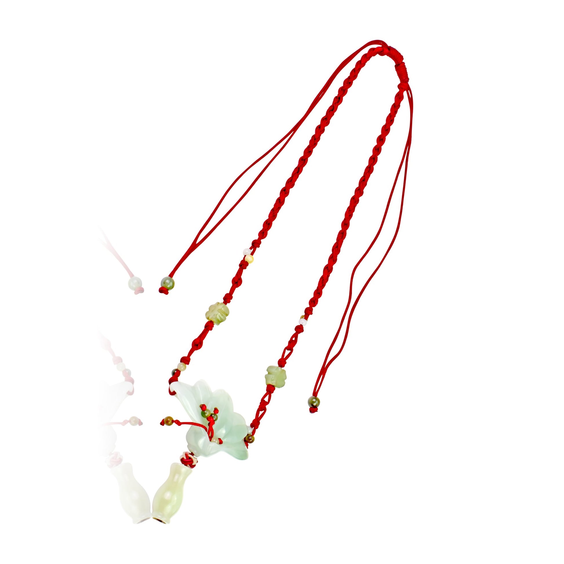 Achieve Beauty and Integrity with Peacock Flower Jade Necklace with Red Cord