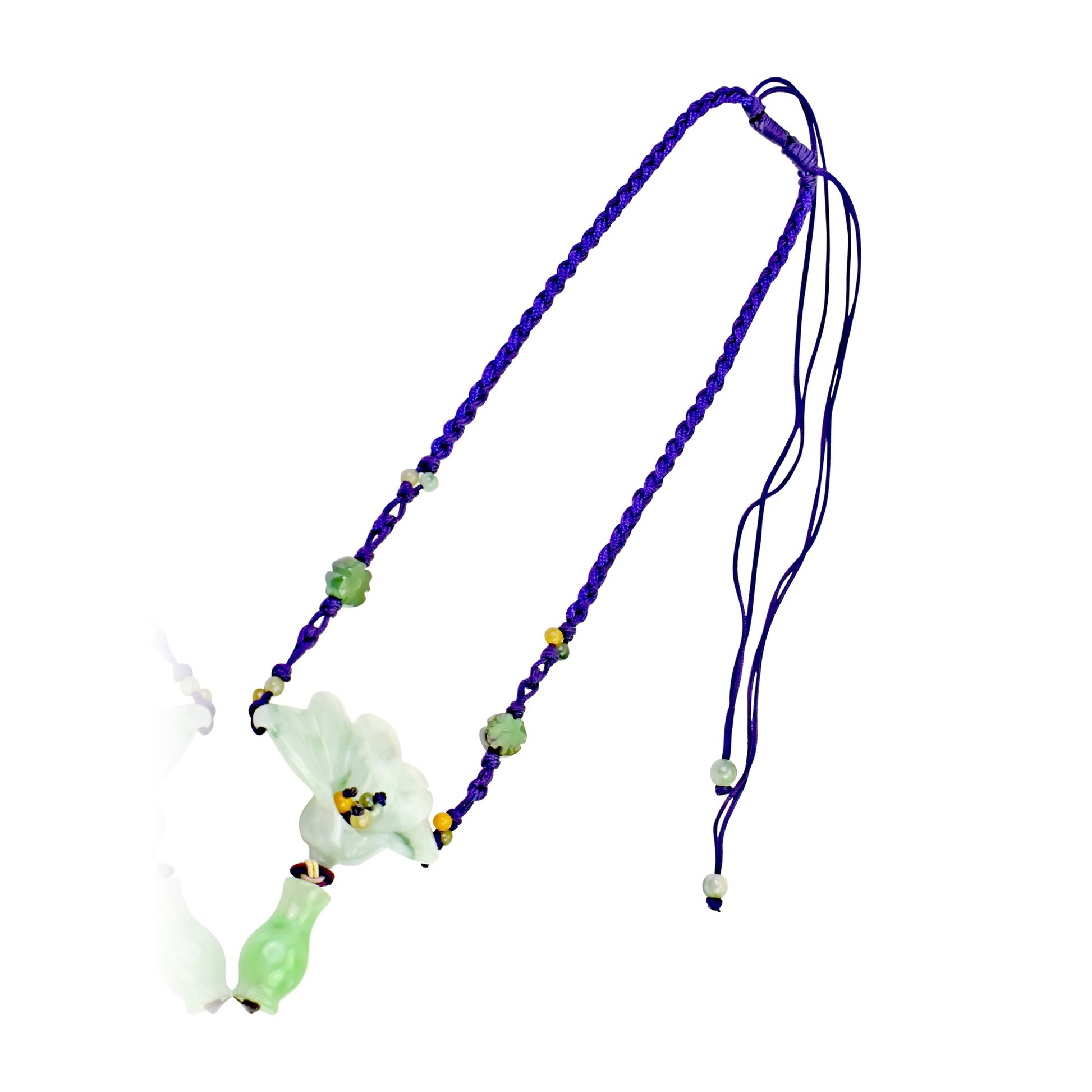 Achieve Beauty and Integrity with Peacock Flower Jade Necklace with Purple Cord