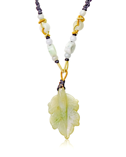 Delicate Autumn Leaf Necklace with Jade Jewelry for Women and Friends, Thoughtful Christmas or Birthday Gift