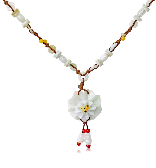 Delicate Chrysanthemum Necklace Jade Flower Pendant Birthdays 