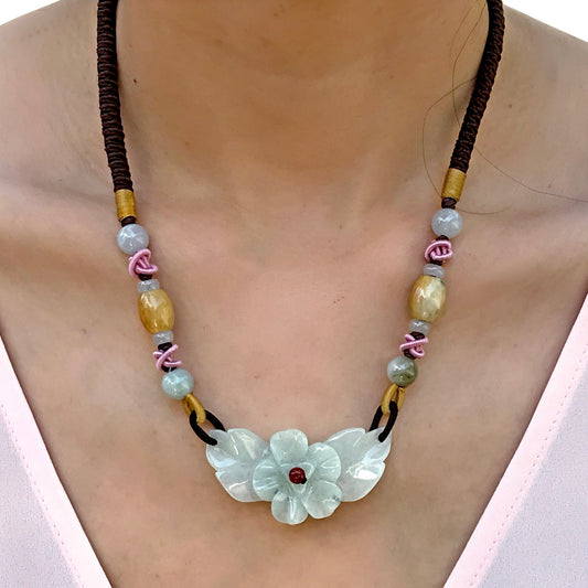 Delicate fortune flower perfect jade pendant carved piece for women on birthdays, Mother’s Day, or special holidays