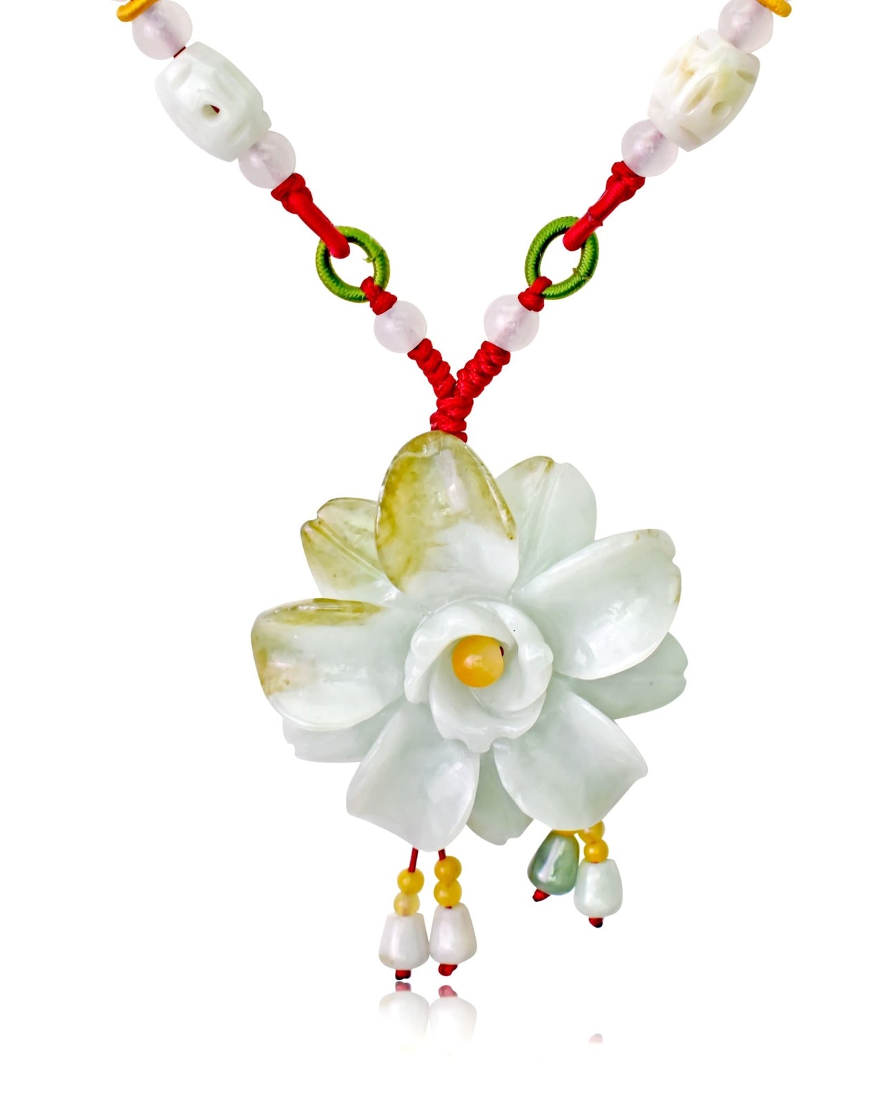 Delicate yellow jade necklace camellia flower for November birth flower necklace for birthday