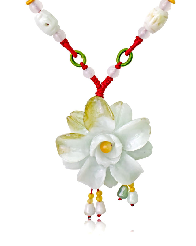 Delicate yellow jade necklace camellia flower for November birth flower necklace for birthday