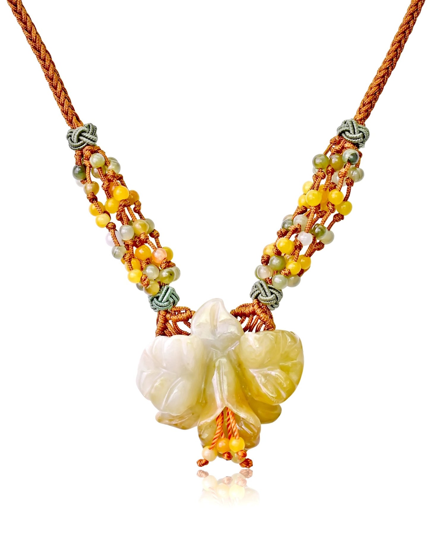 Designer Flower Necklace Iris Flower Necklace Jade Pendant Handmade Jewelry Gift