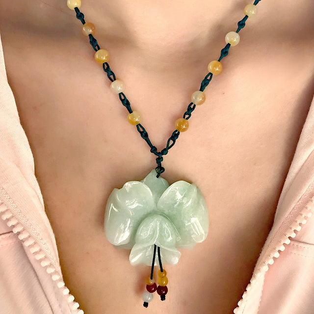 Designer Flower Necklace for Her Uniqueness Jade Flower Pendant for Women Wedding Anniversary