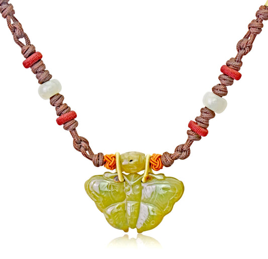 Double Butterfly Necklace Jade Pendant Handcrafted Jewelry for Woman