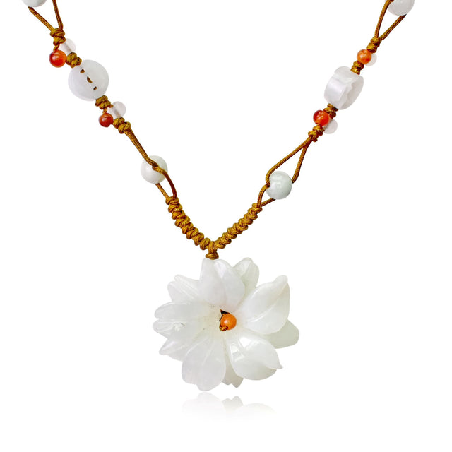 Elegant Camellia Bloom Jade Necklace for an Anniversary Gift 