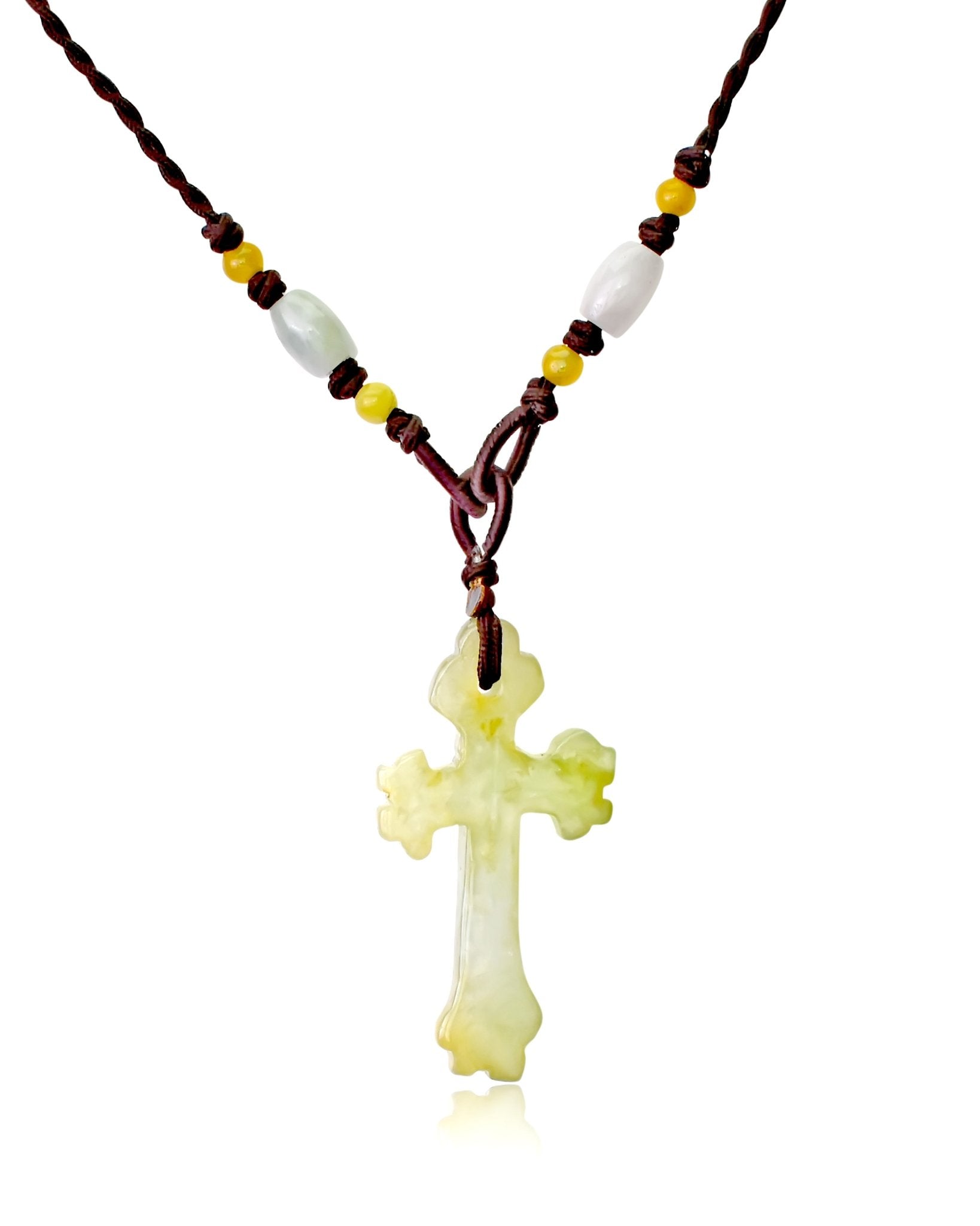 Elegant infinity cross necklace symbolizing eternal love and devotion made with green jade necklace