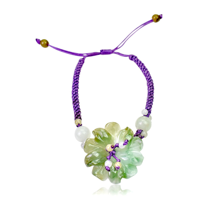 Elegant jade bracelet with white anemone flower an anniversary gift that symbolizes love and resilience