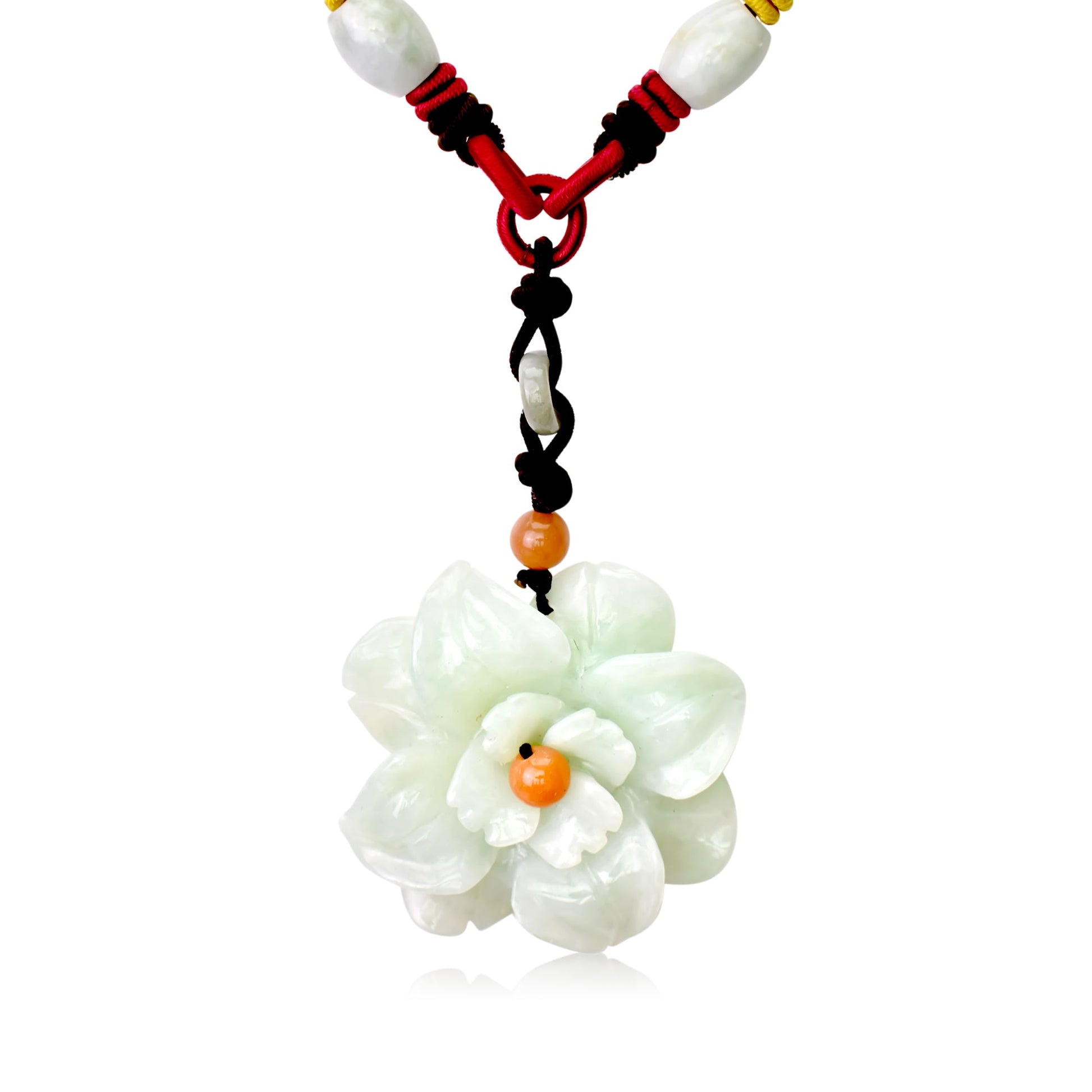Eustoma White a Stone Flower Necklace for Women Chunky Jade Necklace Stunning Gift 
