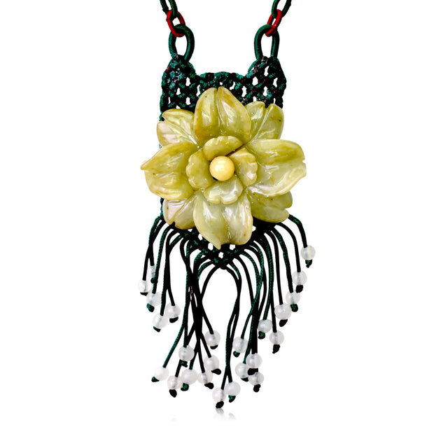 Eustoma flower vintage floral necklace jade gift bringing good luck and emotional harmony