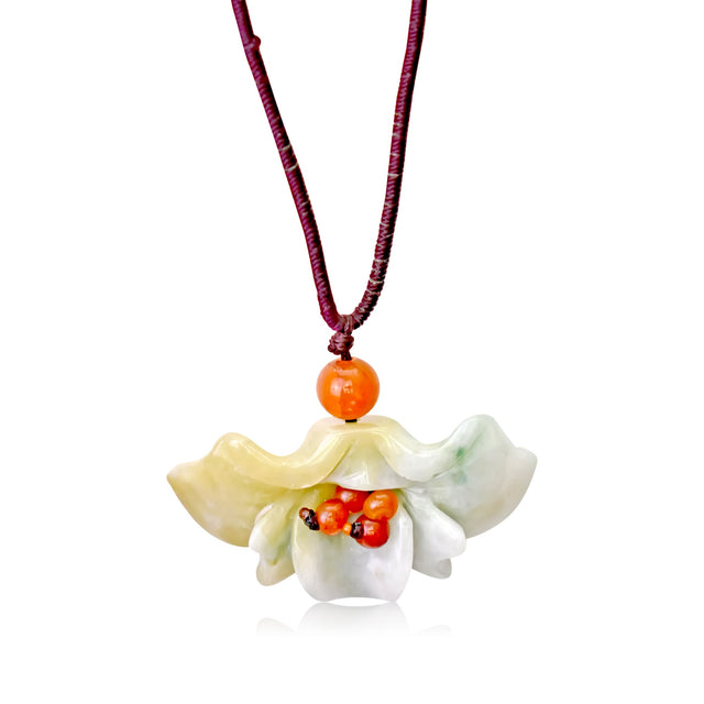 Fan flower jade necklace embrace natural beauty and inner strength with handmade gemstone art gift for birthday