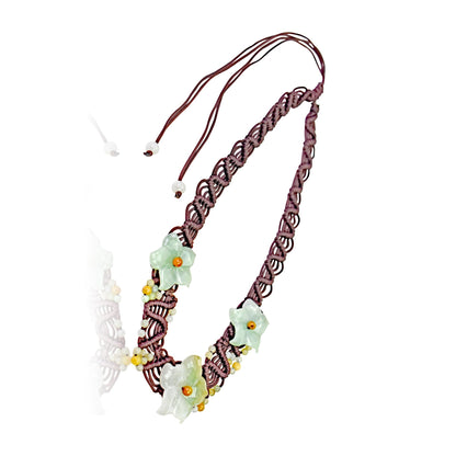 Floral choker necklace featuring columbine flower white and jade a meaningful gift of love and harmony for Valentine's Day