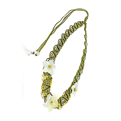 Floral choker necklace for women with wild columbine flower white and jade a holiday gift for peace and protection