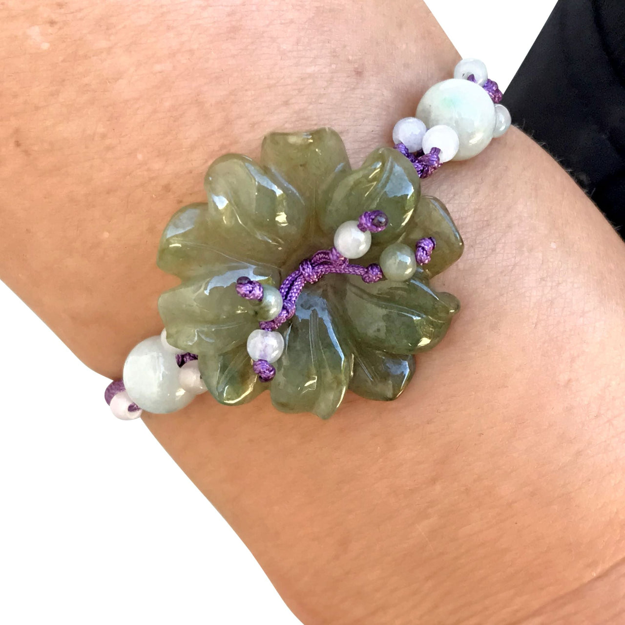 Floral inspired bracelet with white anemone flower detail a perfect gift for holidays, harmony, and well-being
