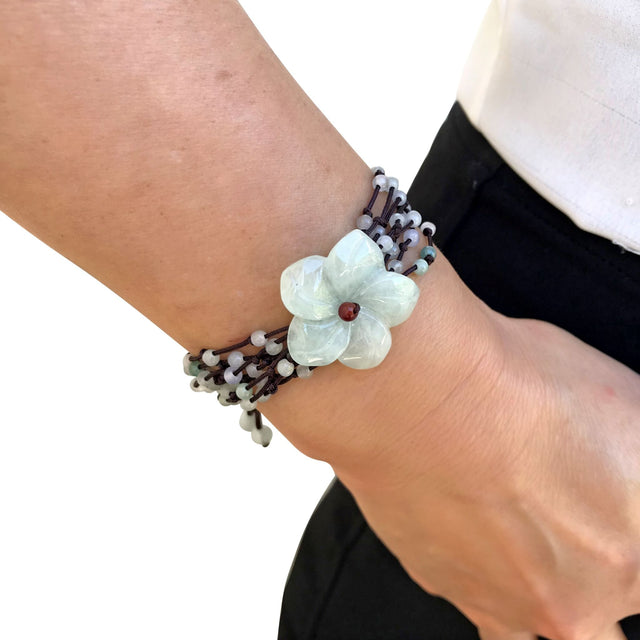 Flower Bracelet Beads with Columbine White Flower a Hand Made Bracelets Unforgettable Jewelry Gift for Anniversary