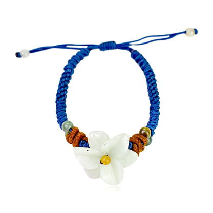 Flower Designer Bracelet for Her Inspired by Stargazer Flower White for Mother's Day beauty with the nurturing energy of jade