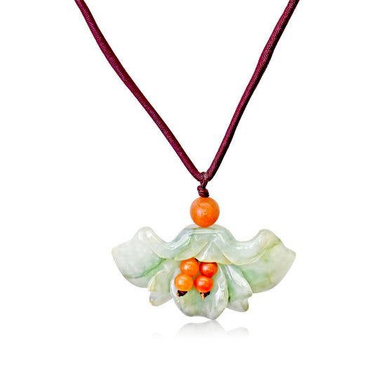Flower Fan a Flower Stone Necklace for Women Green Jade Necklace 