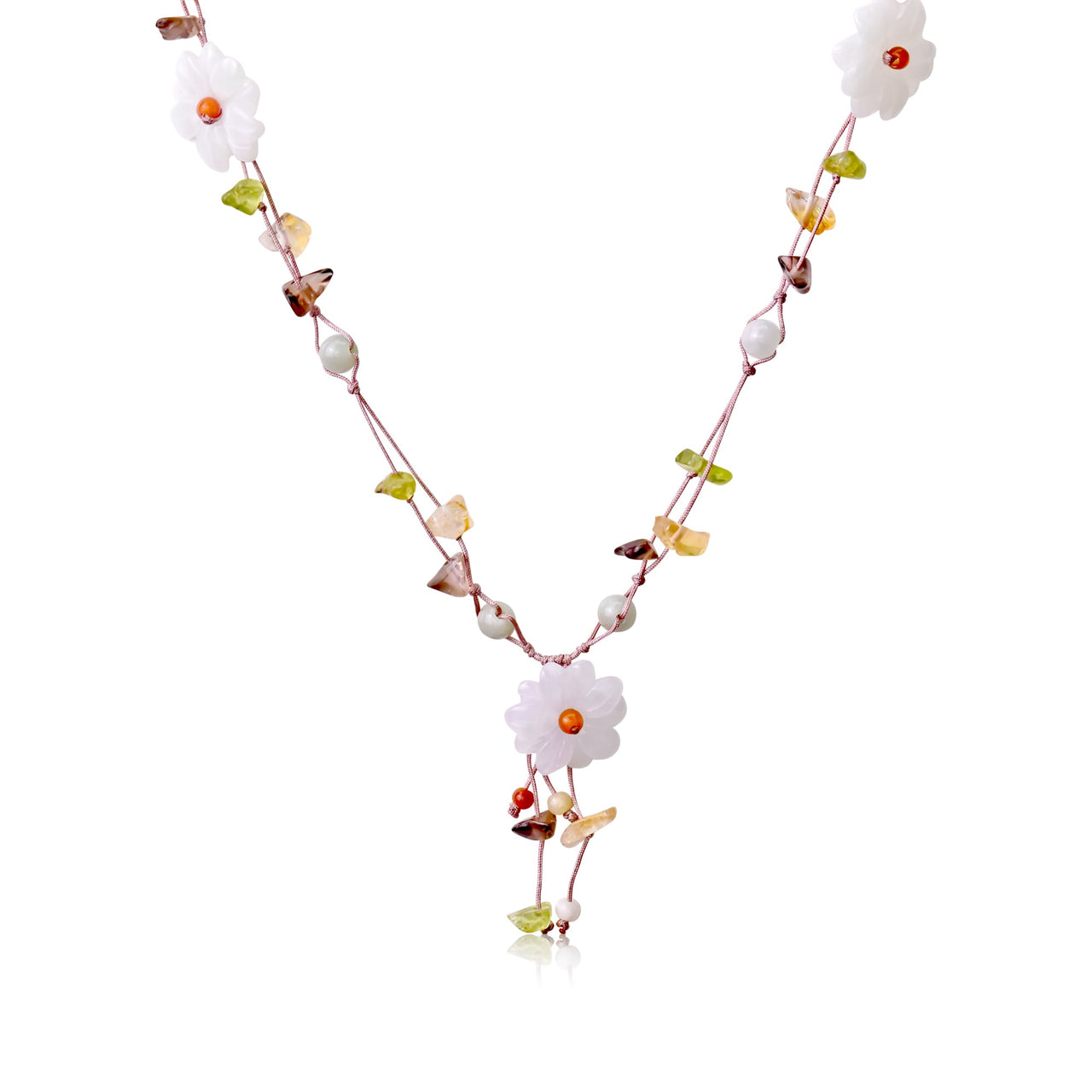 Flower Gemstone Necklace a Pear Blossom Flower Inspired Beauty for Women 