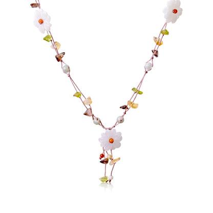 Flower Gemstone Necklace a Pear Blossom Flower Inspired Beauty for Women 